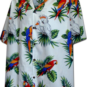 Pacific Legend Bílá havajská košile s motivem papoušků Velikost: XL
