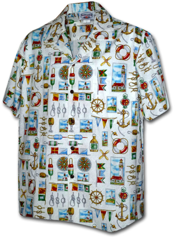 Pacific Legend Bílá havajská košile s námořním motivem Velikost: XXL