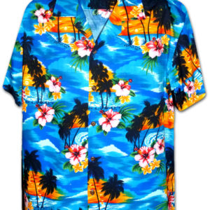 Pacific Legend Modrá havajská košile s motivem ibišku a palem Velikost: XL