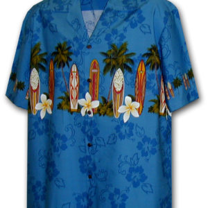 Pacific Legend Modrá havajská košile s motivem palem a surfování Velikost: XXL