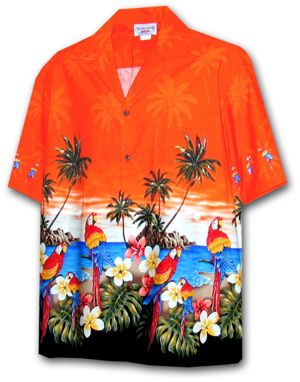 Pacific Legend Oranžová havajská košile s motivem palem a papoušků Velikost: XXL