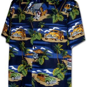 Pacific Legend Modrá havajská košile s motivem retro automobilů Velikost: L