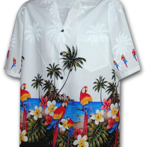 Pacific Legend Bílá havajská košile s motivem palem a papoušků Velikost: XXL