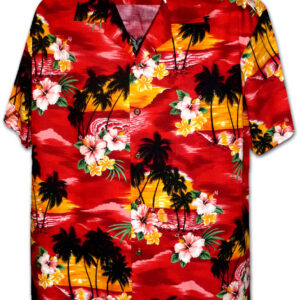 Pacific Legend Červená havajská košile s motivem ibišku a palem Velikost: XXL