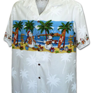 Pacific Legend Bílá havajská košile s motivem sněhuláků na pláži Velikost: XXL